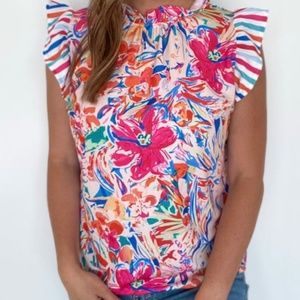 NWOT Floral and Striped Multicolored Blouse